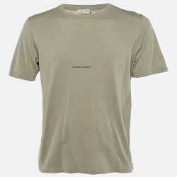 Pre Owned Saint Laurent Paris Olive Green Logo Printed Cotton Crew Neck T-Shirt S