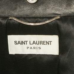 Pre Owned Saint Laurent Paris Black Leather Zip-Up Rider Jacket L