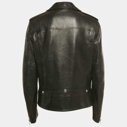 Pre Owned Saint Laurent Paris Black Leather Zip-Up Rider Jacket L