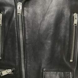 Pre Owned Saint Laurent Paris Black Leather Zip-Up Rider Jacket L