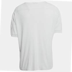 مملوكة مسبقًا تي شيرت �سان لوران باريس قطن بطباعة الشعار بيضاء ياقة مستديرة مقاس كبير