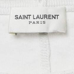 مملوكة مسبقًا تي شيرت سان لوران باريس قطن بطباعة الشعار بيضاء ياقة مستديرة مقاس كبير