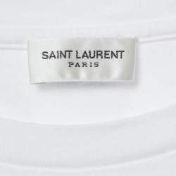 Pre Owned تي شيرت سان لوران طباعة شعار نصف كم أبيض مقاس صغير