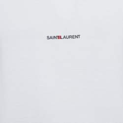 Pre Owned تي شيرت سان لوران طباعة شعار نصف كم أبيض مقاس صغير