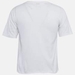 Pre Owned تي شيرت سان لوران طباعة شعار نصف كم أبيض مقاس صغير