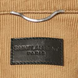 Pre Owned جاكيت سان لوران باريس كوردروي بني بأكمام ممز قة مقاس كبير - لارج