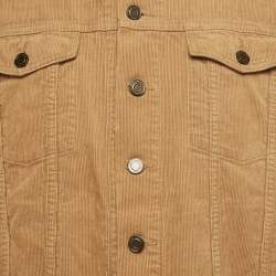 Pre Owned جاكيت سان لوران باريس كوردروي بني بأكمام ممزقة مقاس كبير - لارج