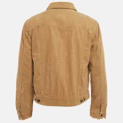 Pre Owned جاكيت سان لوران باريس كوردروي بني بأكمام ممزقة مقاس كبير - لارج