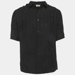 مملوكة مسبقًا Saint Laurent Paris Black Striped Silk Short Sleeve Shirt S