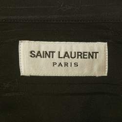 Pre Owned قميص سان لوران باريس حرير مخطط أسود بأكمام قصيرة مقاس صغير - سمول