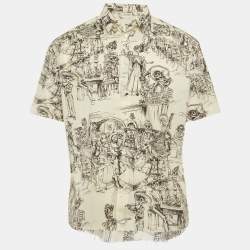 مملوكة مسبقًا قميص سان لوران باريس قطني مطبوع بكريم متضرر مقاس كبير ( لارج )