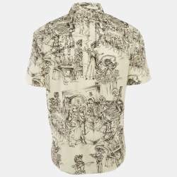 Pre Owned قميص سان لوران باريس قطني مطبوع بكريم متضرر مقاس كبير ( لارج )