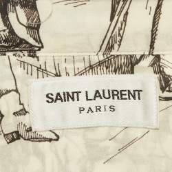 Pre Owned قميص سان لوران باريس قطني مطبوع بكريم متضرر مقاس كبير ( لارج )