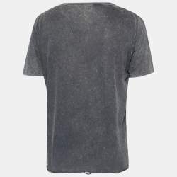 مملوكة مسبقًا Saint Laurent Paris Grey Jersy Logo Print Distressed T-Shirt M