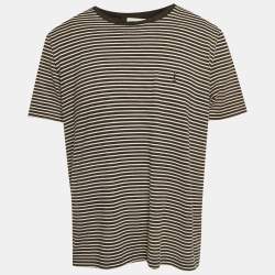 Pre Owned Saint Laurent Paris Black/White Striped Jersey Bleached T-Shirt XL