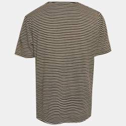 Pre Owned Saint Laurent Paris Black/White Striped Jersey Bleached T-Shirt XL