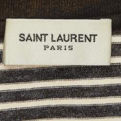 Pre Owned Saint Laurent Paris Black/White Striped Jersey Bleached T-Shirt XL