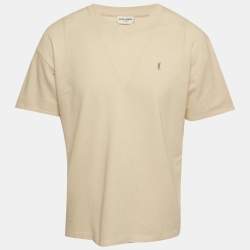 Pre Owned Saint Laurent Paris Cream Pique Cotton T-Shirt L 