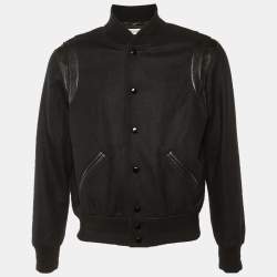 مملوكة مسبقًا Saint Laurent Paris Black Wool & Leather Trim Bomber Jacket M