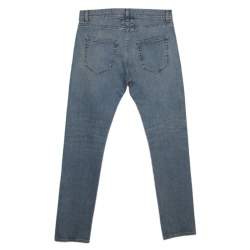 Pre Owned Saint Laurent Paris Blue Light Wash Faded Effect Distressed Denim Jeans M