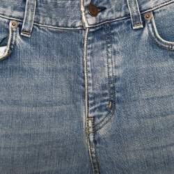 Pre Owned Saint Laurent Paris Blue Light Wash Faded Effect Distressed Denim Jeans M