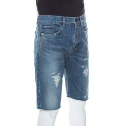 Saint Laurent Paris Distressed Denim Capri Shorts M 