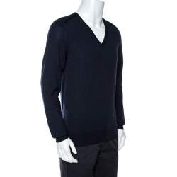 Pre Owned Saint Laurent Paris Navy Blue Wool V Neck Sweater XL