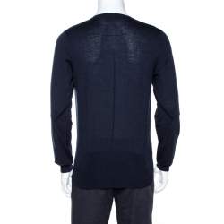 Pre Owned Saint Laurent Paris Navy Blue Wool V Neck Sweater XL