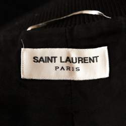 Saint Laurent Black Wool Leather Trim Teddy Jacket L