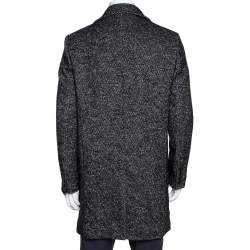 Saint Laurent Paris Monochrome Chevron Tweed Double Breasted Pea Coat L 