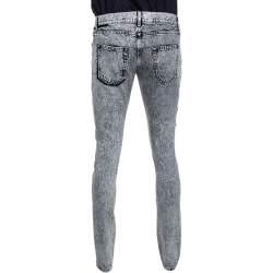 Saint Laurent Paris Grey Acid Wash Denim Embroidered Logo Slim Fit Jeans M 