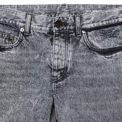 Saint Laurent Paris Grey Acid Wash Denim Embroidered Logo Slim Fit Jeans M 