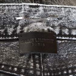 Saint Laurent Paris Grey Acid Wash Denim Embroidered Logo Slim Fit Jeans M 