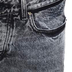 Saint Laurent Paris Grey Acid Wash Denim Embroidered Logo Slim Fit Jeans M 