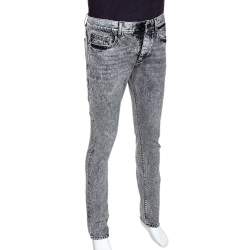 Saint Laurent Paris Grey Acid Wash Denim Embroidered Logo Slim Fit Jeans M 