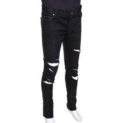 Pre Owned Saint Laurent Paris Black Distressed Denim Skinny Jeans M