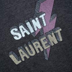 Saint Laurent Paris Grey Jersey Lightning Bolt Print T Shirt L