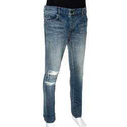 Pre Owned Saint Laurent Paris Blue Light Wash Distressed Denim Jeans M