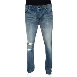 Pre Owned Saint Laurent Paris Blue Light Wash Distressed Denim Jeans M