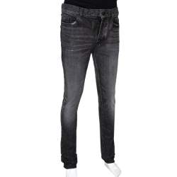 Saint Laurent Paris Charcoal Grey Medium Wash Denim Raw Edge Jeans M 