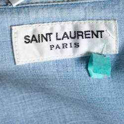 Pre Owned Saint Laurent Paris Light Blue Denim Frayed Hem Shirt M