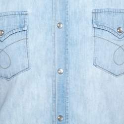 Pre Owned Saint Laurent Paris Light Blue Denim Frayed Hem Shirt M