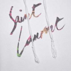 Pre Owned Saint Laurent Paris Washed Out Ecru Distressed Knit Animalier Signature Print Hoodie L