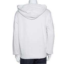 Pre Owned Saint Laurent Paris Washed Out Ecru Distressed Knit Animalier Signature Print Hoodie L