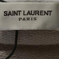 Pre Owned Saint Laurent Paris Washed Out Ecru Distressed Knit Animalier Signature Print Hoodie L