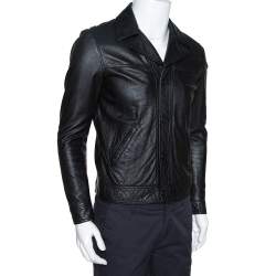 Saint Laurent Paris Black Leather Flight Jacket M