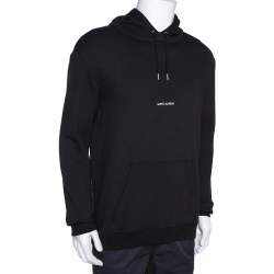 Pre Owned Saint Laurent Black Logo Print Cotton Hooded Sweatshirt L