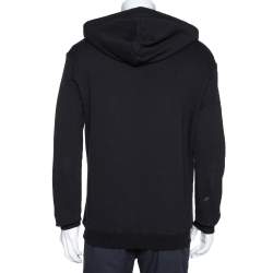 Pre Owned Saint Laurent Black Logo Print Cotton Hooded Sweatshirt L