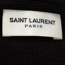 Pre Owned Saint Laurent Black Logo Print Cotton Hooded Sweatshirt L