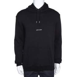 Pre Owned Saint Laurent Black Logo Print Cotton Hooded Sweatshirt L